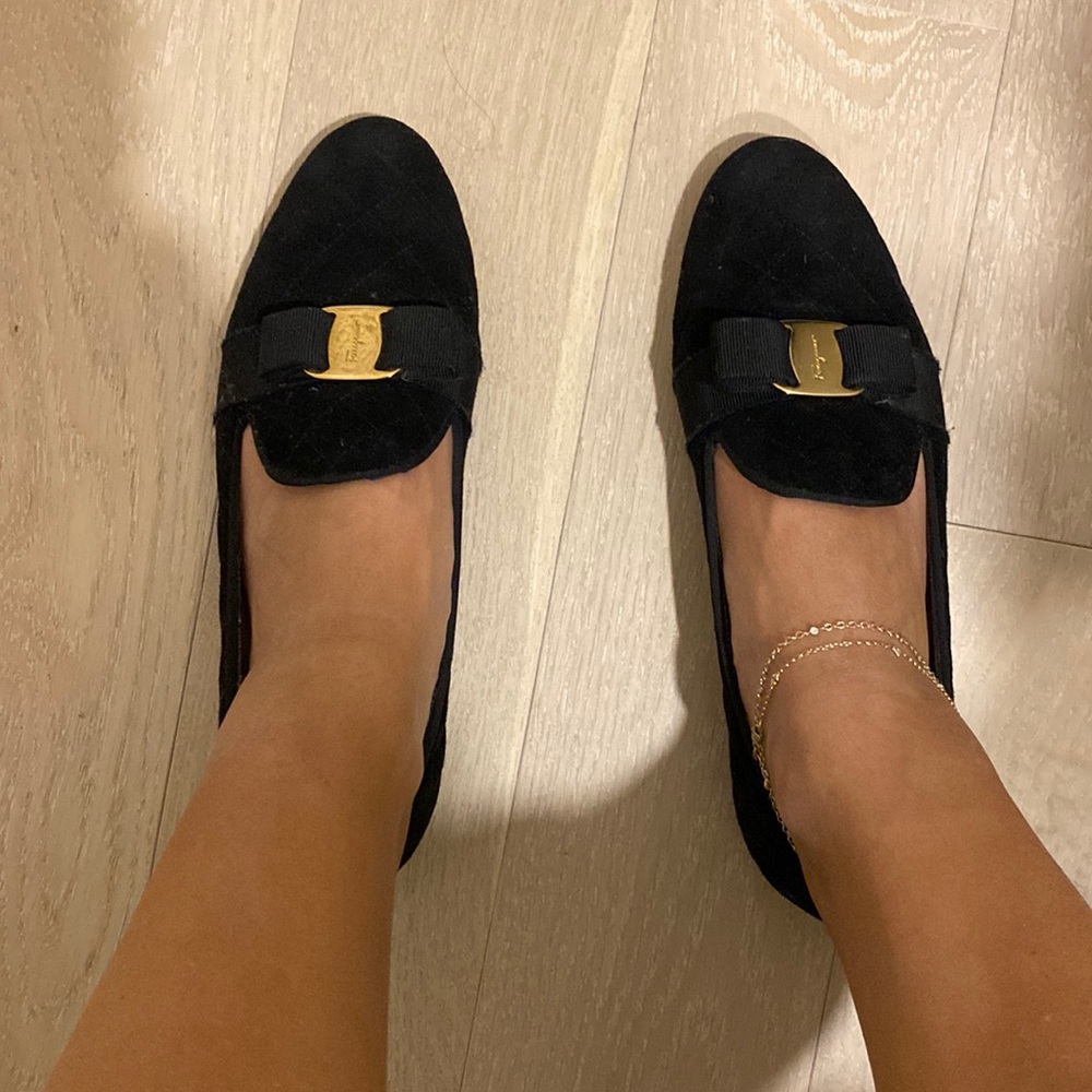 Black Ferragamo Smoking Flat